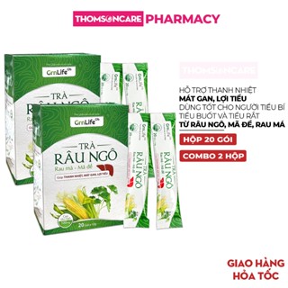 Trà râu ngô rau má mã đề Grnlife 20 gói - Combo 2 Hộp Đại uy - Tiện lợi, thanh nhiệt, mát gan, giải độc, lợi tiểu