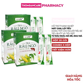 Combo 3 hộp Trà râu ngô rau má mã đề Grnlife 20 gói Đại uy - giúp mát gan, lợi tiểu, giảm tiểu rắt, tiểu buốt, bí tiểu