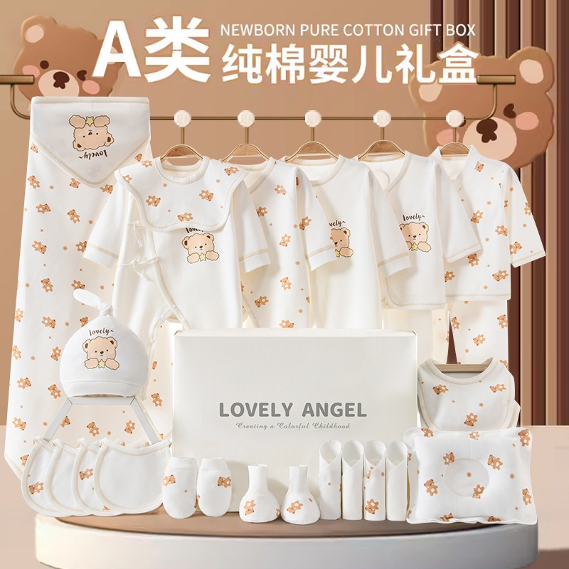 [HÀNG SẴN_HOẢ TỐC] Set Đồ Sơ Sinh Set Quà Tặng Đầy Tháng HOA TIẾT GẤU Có Hộp Đựng Sang Trọng Cho Bé Trai Bé Gái