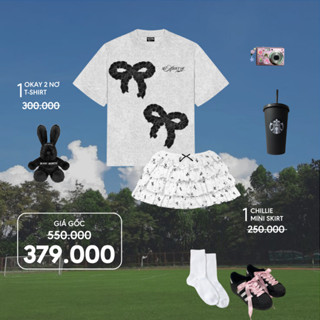 [SET 2 MÓN] 1 Áo thun nơ OKAY 2 nơ và 1 Chân váy voan tầng Chillie Killsystem