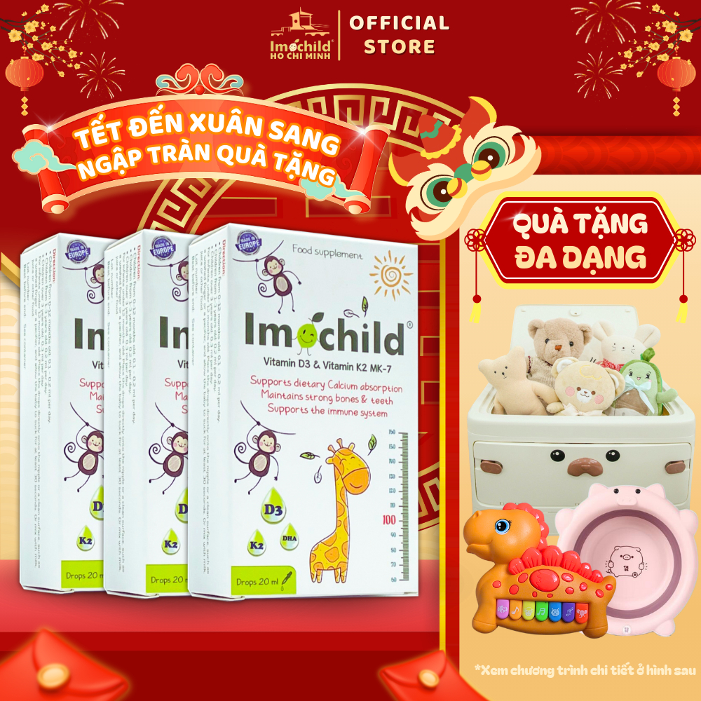 [✨3H TẶNG TỦ ĐỒ SƠ SINH] Bộ 3 Vitamin D3 K2 MK7 DHA Imochild Cho Bé Tăng Chiều Cao Xương Chắc Khỏe C