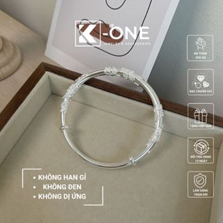 Vòng tay bạc nữ s925 đặc thiết kế họa tiết hoa lá mùa xuân, vòng tay hồ điệp kéo đẩy Kone Silver