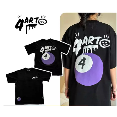 Áo thun 4ART BALL4 BILLIARD Cotton 2 chiều  Hình in nổi Oversized Unisex Màu Đen