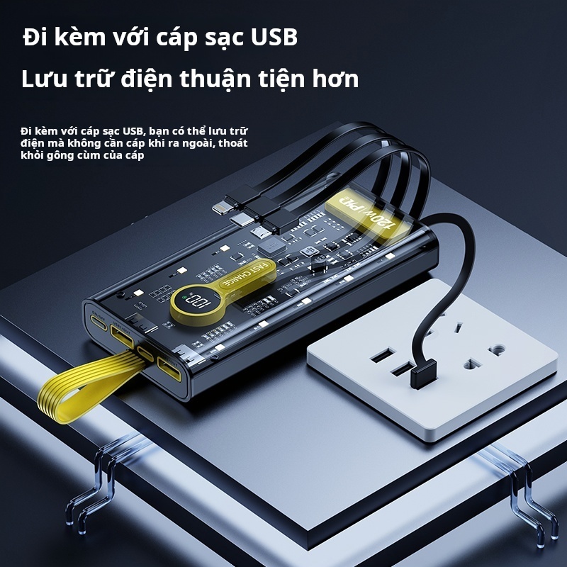 Sạc dự phòng 20000mh sạc nhanh 22.5w tích hợp dây, 2 output usb 2 Input micro/type c ảo hành 12 tháng basike | BigBuy360 - bigbuy360.vn