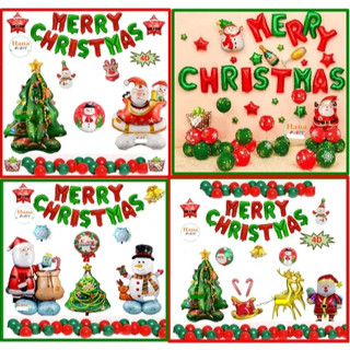  Set bong bóng trang trí Noel Giáng Sinh MERRY CHRISTMAS  kèm bơm và keo  Bóng Cây thông Người Tuyết Ông Già Noel 4D 