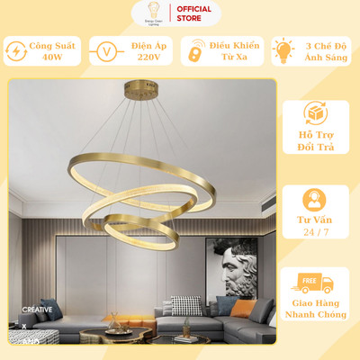 Đèn Thả Trần Energy Green Lighting 3 Vòng Pha Lê Thân Vàng TBD835 - Trang Trí Phòng Khách / Nhà Hàng - Khách Sạn
