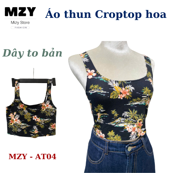 Áo croptop MZY - AT04 dây to bản, chất thun co giãn tốt, hoa văn lạ mắt.