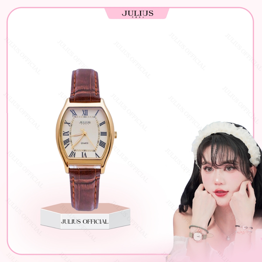 Ja-703 đồng hồ nữ dây da nâu viền vàng | Julius Official
