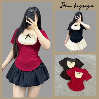 Set tiểu thư bigsize nữ áo tay ngắn chất ruby phối ren 2 lớp kèm chân váy bí chất lụa xoa mềm mịn - SET948 (G264+CV413)