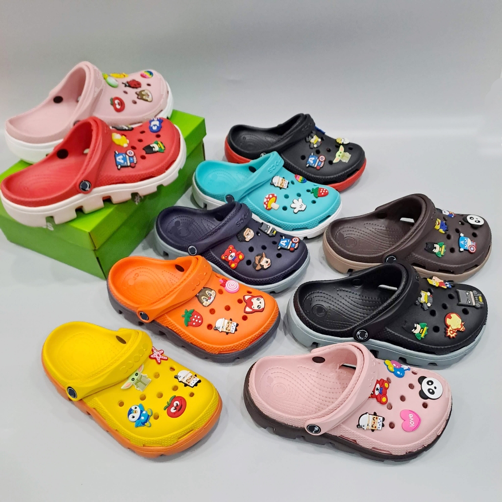 Dép sục duet sport unisex cao cấp tặng 10 jibbitz sticker 3D xịn, dép sục đế răng cưa nam nữ phối nh