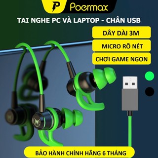 Tai nghe có dây máy tính cây PC và laptop jack cắm USB dây dài 3m có micro- Poermax G4 USB