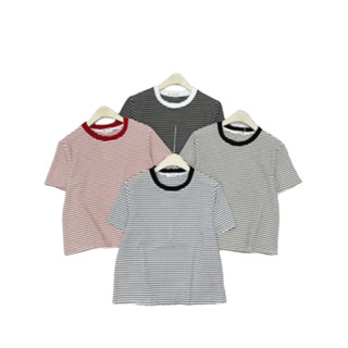 Áo thun dáng baby tee Choice AH34 họa tiết kẻ sọc dáng rộng, dễ phối đồ