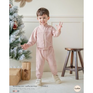 Bộ Nỉ Cho Bé COOKIE, Bộ Bomber Mini-Waffle Kéo Khóa Size Từ 6 Tháng Đến 5 Tuổi