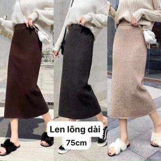 Chân váy len dáng dài xẻ lai chất len lông mềm mịn hàng QCCC màu đen be nâu xám phong cách Hàn Quốc - LAROSA