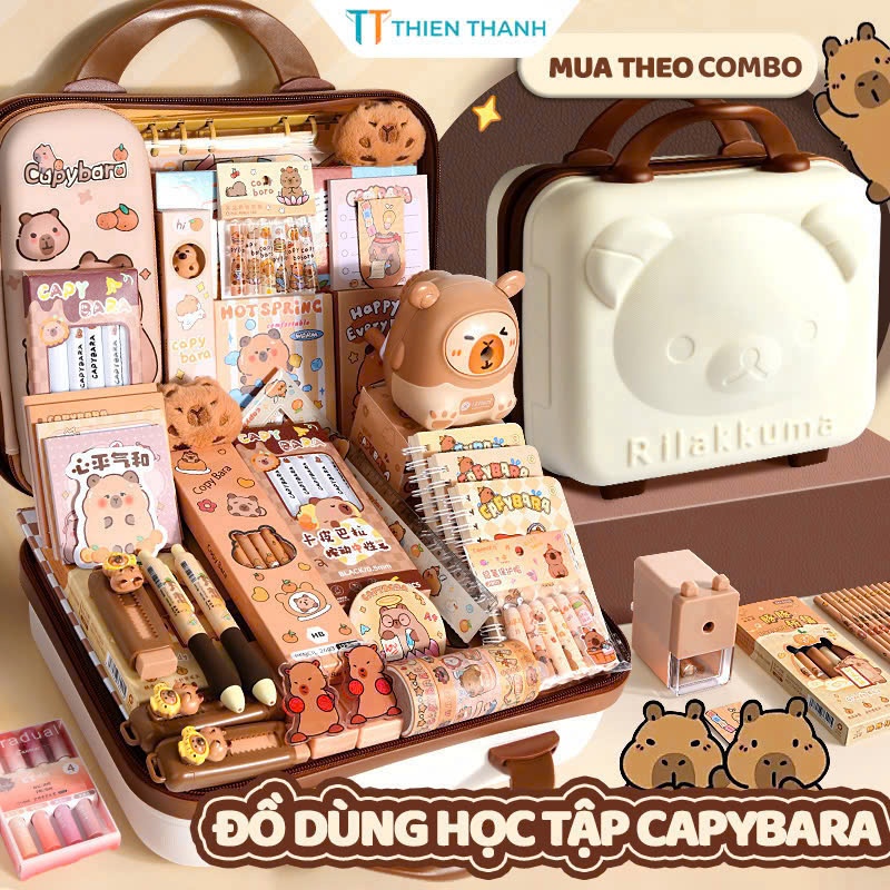 Set Quà Tặng Dụng Cụ Học Tập Cabybara Cho Học Sinh – Hộp Đồ Dùng Hoạt Hình Cute Gồm Bút, Thước, Sổ Siêu Dễ Thương
