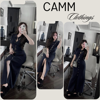 Váy nữ cổ đức chất tăm lanh tay lỡ cài khuy cúc dọc, đầm nữ dáng dài ôm body xẻ tà phong cách hàn quốc CAMM HCOM3568