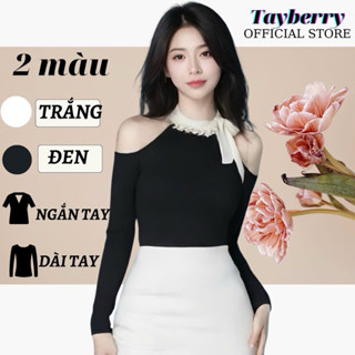 Áo Thun Cổ Yếm Buộc Nơ Đính Đá Thời Trang Thiết Kế Nữ