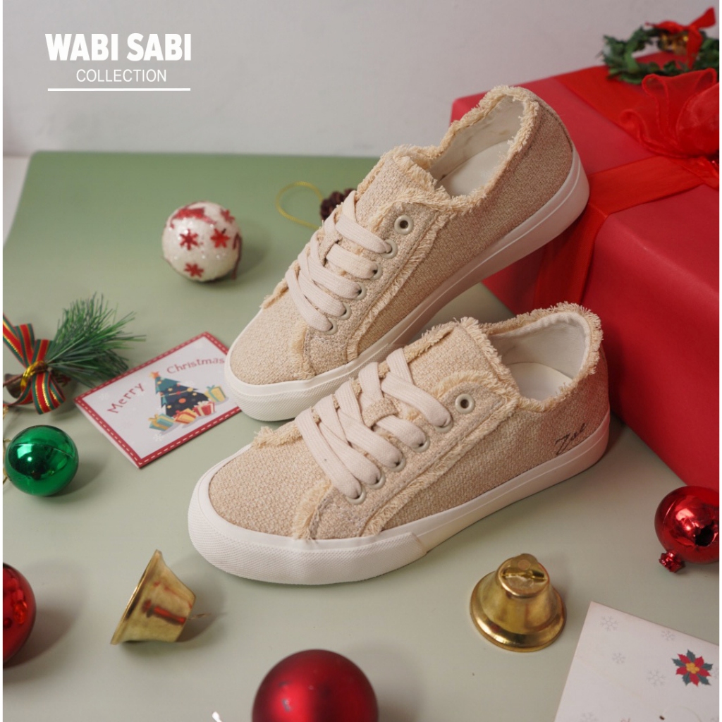  Giày Thể Thao Vải Tweed Cao cấp Sneaker Màu Kem ZOE Vải Tuýt Sang Trọng Êm Ái 