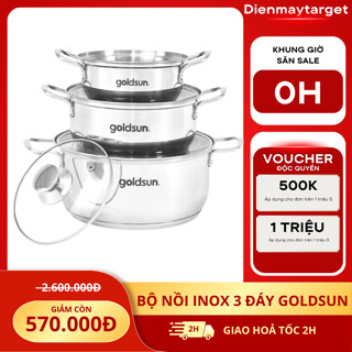 Bộ nồi inox 3 đáy Goldsun GPS1723 hàng chính hãng dùng mọi loại bếp, bảo hành chính hãng 12 tháng