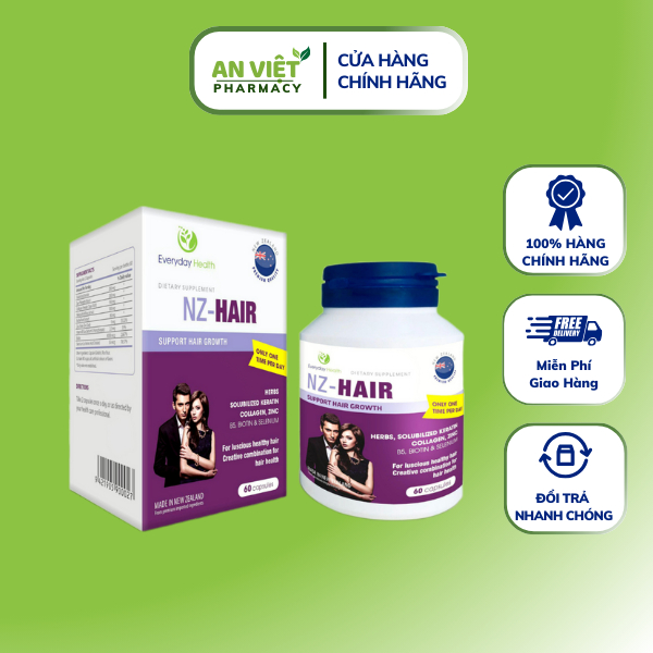 Viên Uống Everyday Health NZ Hair Bổ Sung Dưỡng Chất Cho Tóc Hỗ Trợ Tóc Chắc Khỏe, Làm Mượt Tóc