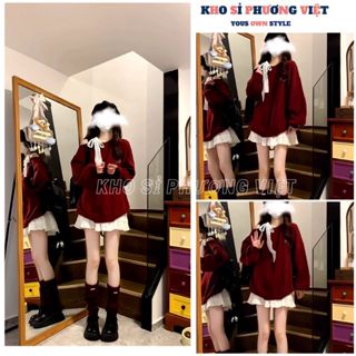  Sét áo nỉ lệch vai tay bồng kèm chân váy ,kiểu dáng hàn quốc ulzzang cực xinh và dễ thương - KHOSI 
