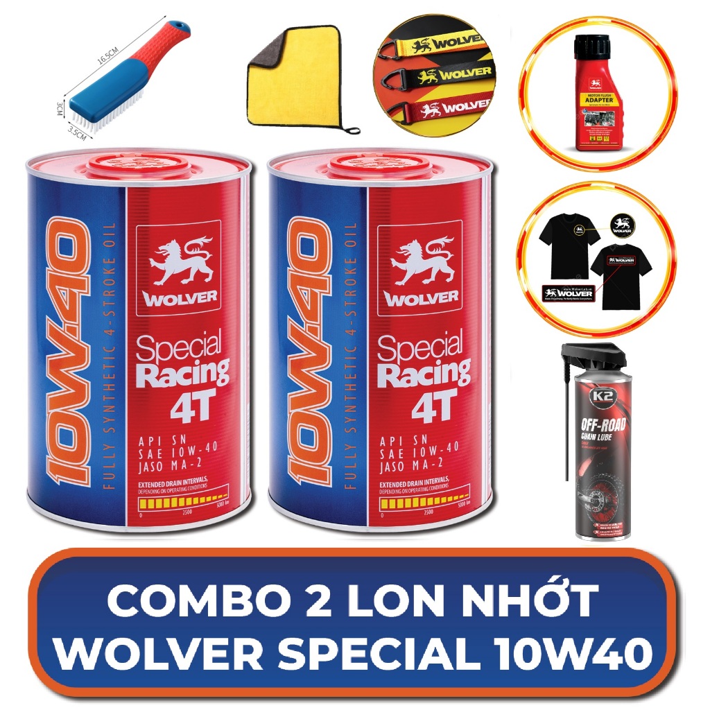 COMBO 2 lon nhớt Wolver 10w40 cho xe số, xe côn tay, xe tay ga Fully - Wolver Special Racing 10w40
