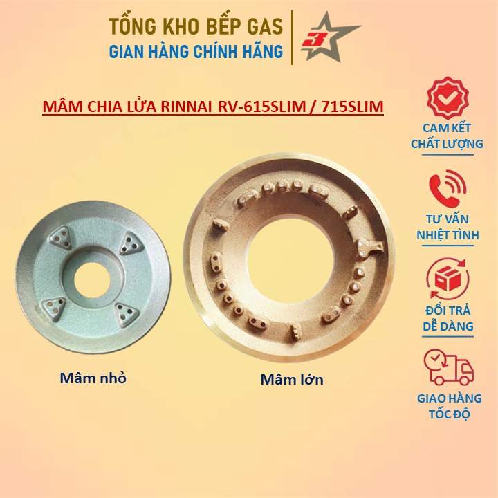 Bộ Mâm Chia Lửa Bếp Gas Rinnai 615Slim, 715Slim (Cả Mặt Men và Mặt Kính)