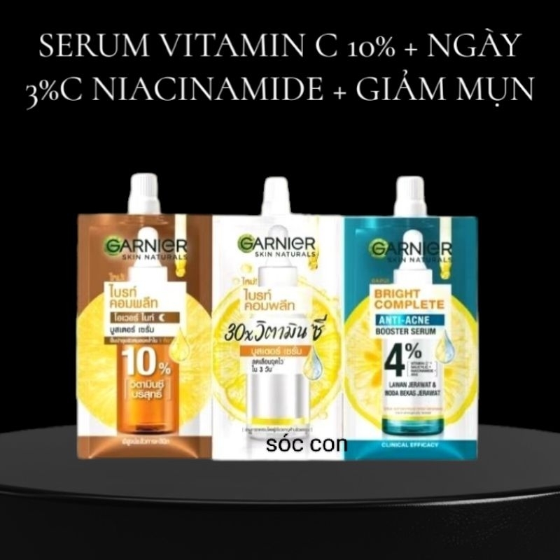 [SÉT 2 & 10] Tinh chất serum Garnier sáng da mờ thâm - Dưỡng chất ban đêm Garnier 10% Vitamin C - Se