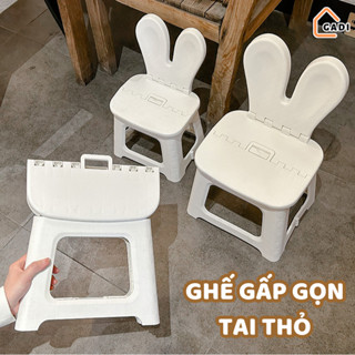 Ghế Nhựa Tai Thỏ Trẻ Em Có Tựa Lưng Gấp Gọn, Ghế Đẩu 2 Kích Thước Cho Mẹ Và Bé Chống Trơn Trượt