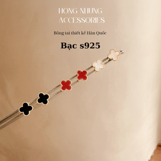 khuyên tai cỏ 4 lá Chuôi bạc 925 phủ Titan Viền Vàng thiết kế Hàn Quốc