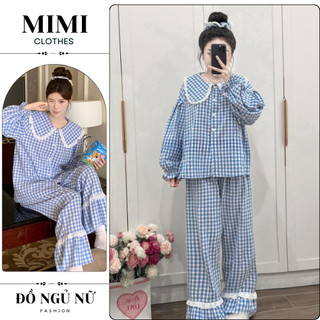 Đồ ngủ dài tay nữ bộ ngủ pijama cổ sen phối kẻ sọc siêu xinh cho nàng MIMI CLOTHES hcom3576 