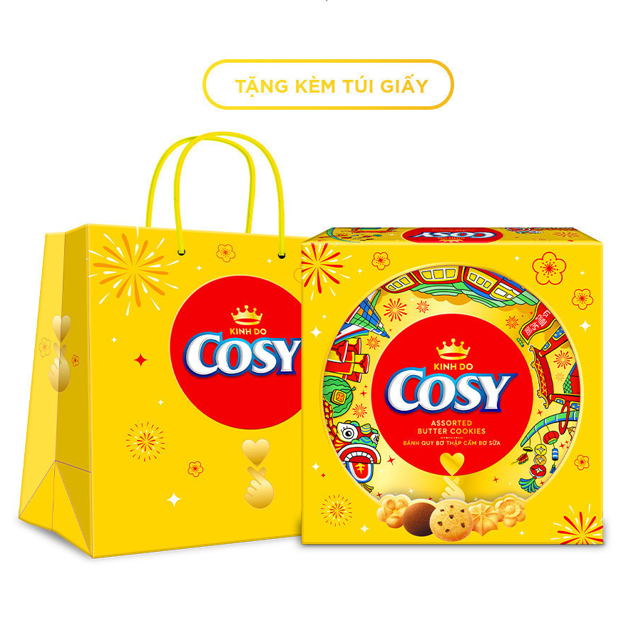[BÁNH KẸO TẾT] Bánh Quy Cosy Hộp Thiếc Quà Tết Thập Cẩm Bơ Sữa 378G - Cosy phiên bản Tết tặng Kèm Tú