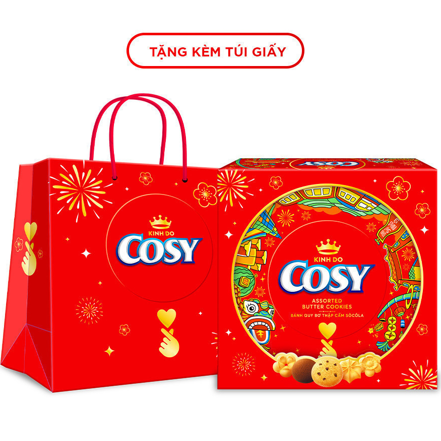 [BÁNH KẸO TẾT] Bánh Quy Cosy Tết Thập Cẩm Socola - Hộp Thiếc Quà Tết 378G - Cosy phiên bản Tết kèm t