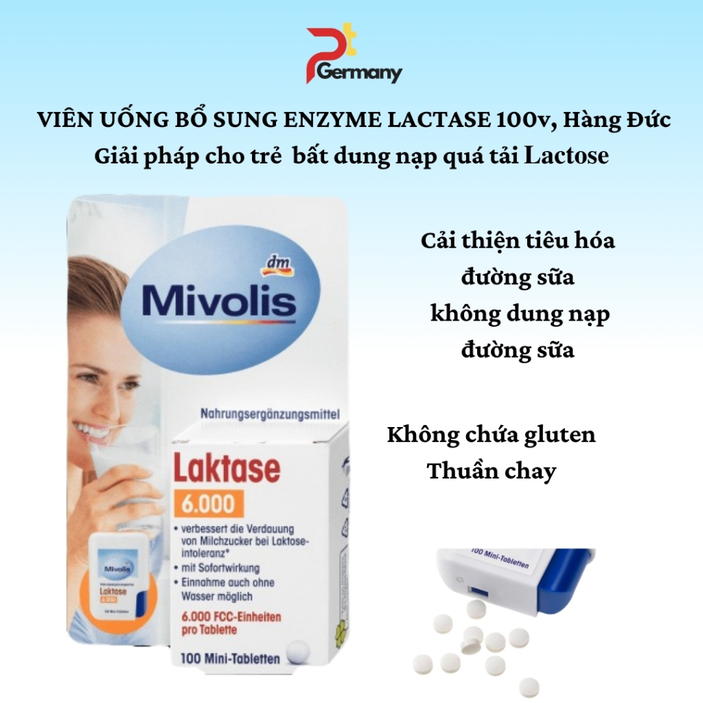 MIVOLIS LAKTASE - VIÊN UỐNG BỔ SUNG ENZYME LACTASE DÀNH CHO MẸ  hàng Đức 100v date xa