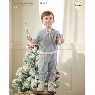 Bộ Nỉ Cho Bé COOKIE, Bộ Hoodie Nhung Tăm Phối Bo Cho Bé Size Từ 6 Tháng Đến 5 Tuổi