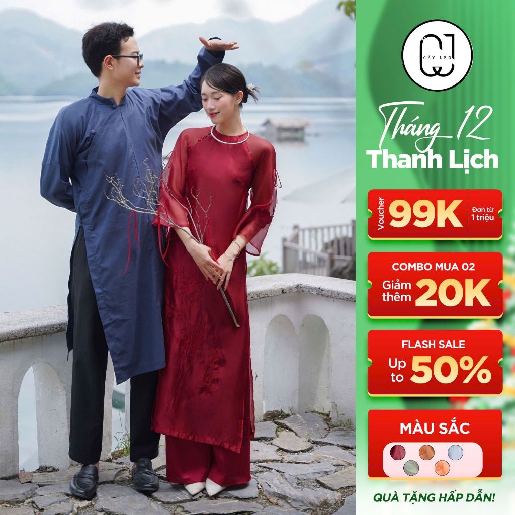 Áo Dài Hồng Hy Tơ Óng Cổ Tròn Dáng Suông Dài Lỡ Kèm Quần CayLeo Design Cách Tân Duyên Dáng - AD832