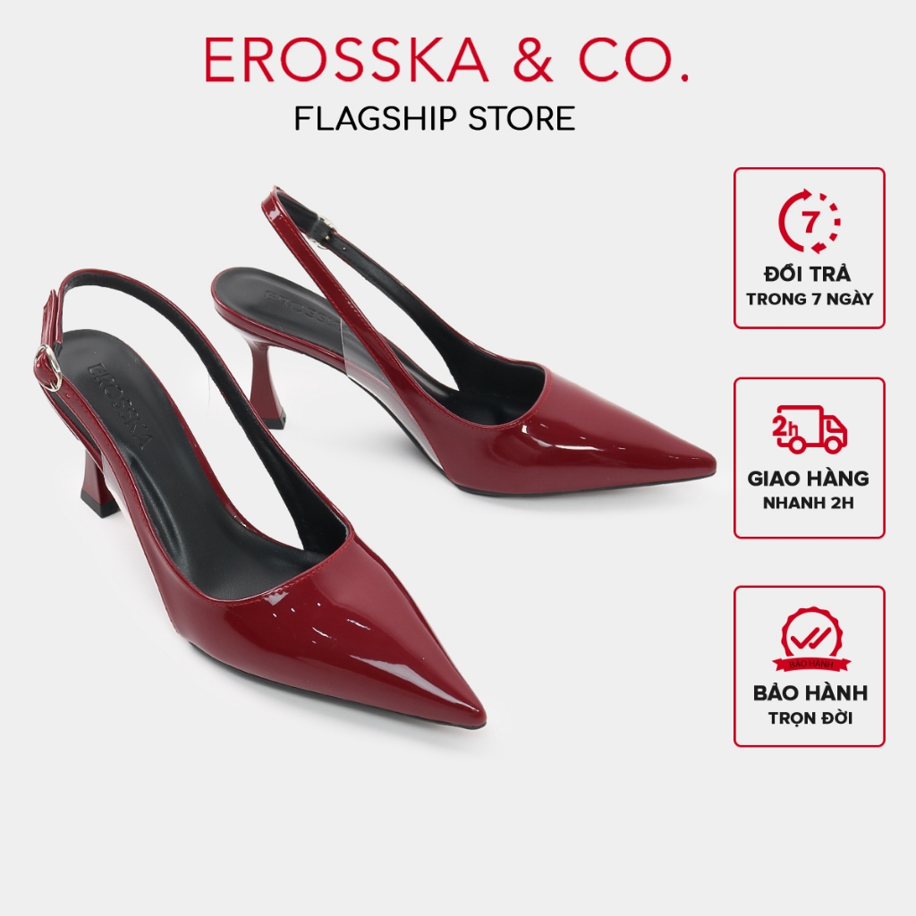 Erosska - Giày cao gót nữ dáng Slingback mũi nhọn kiểu dáng thanh lịch màu đỏ đô 8cm - DOI55