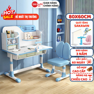 Bộ bàn học sinh Sakawin SA01 Size 80cm Nâng hạ chiều cao có giá sách đẹp phù hợp cho bé từ 3 - 15 tuổi