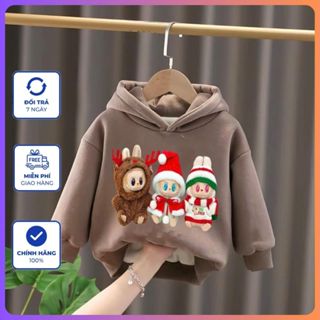  Áo Nỉ Hoodie Cho Bé D56 In Hình Noel Labubu Chất Liệu Ấm Áp Kích Cỡ 14-45kg 