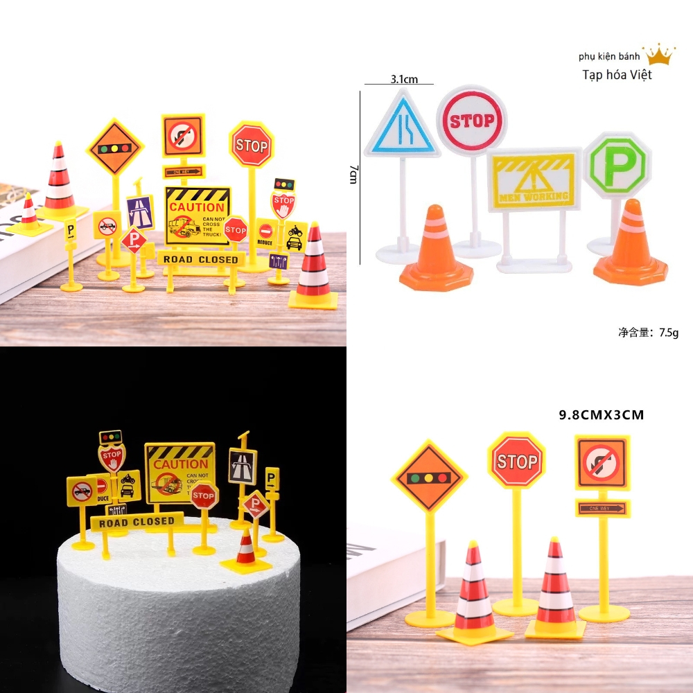Set Biển Báo Trang Trí Bánh, Mô Hình Biển Báo Giao Thông