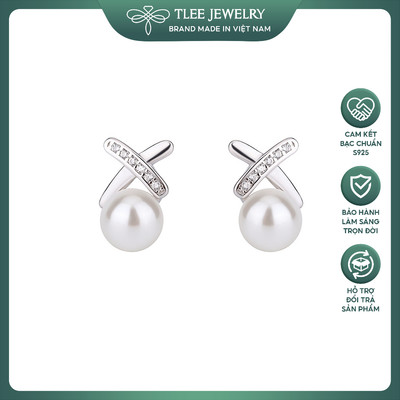 Khuyên tai bạc nữ nơ gắn ngọc trai nhân tạo dáng ngắn sang trọng TLEE JEWELRY B0208