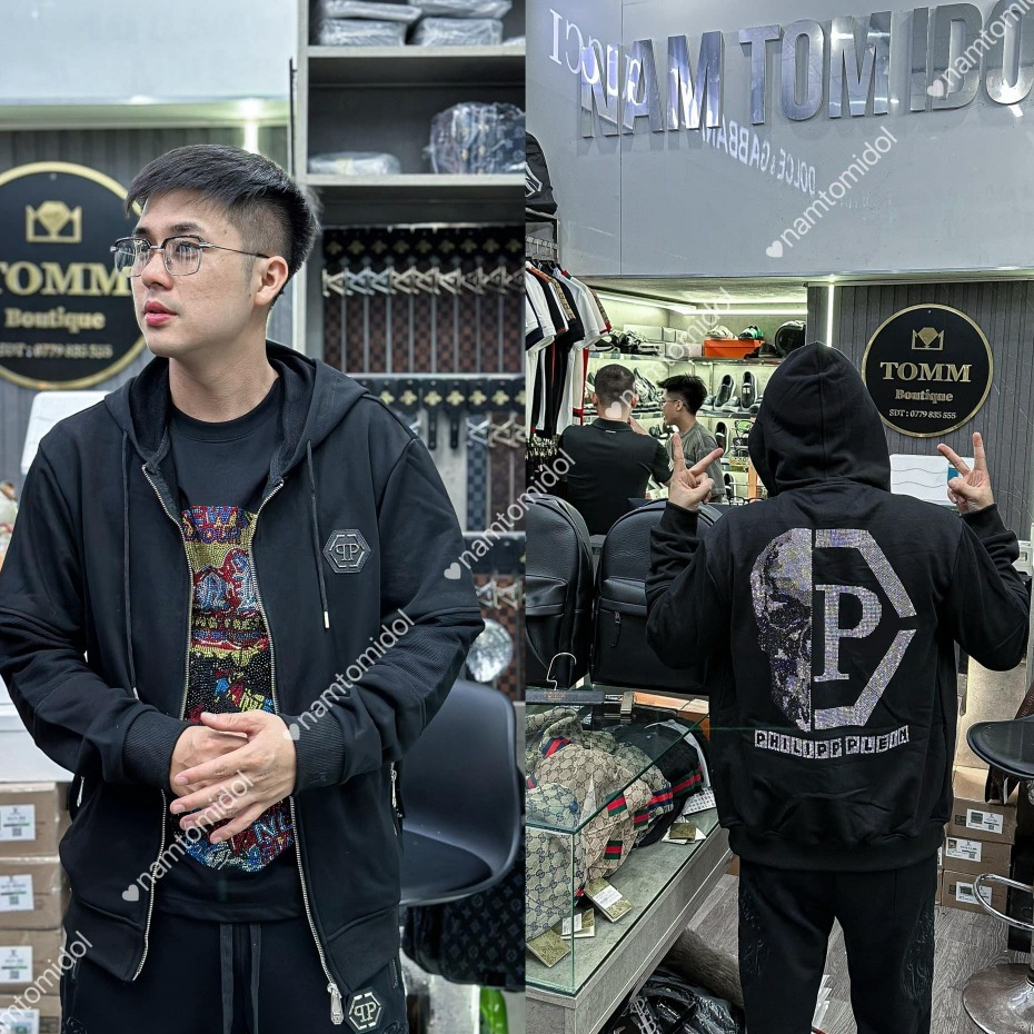 U1 - Áo Hoodie Zip Philip _ Plein Chất Nam Nữ Kim Tuyến Họa Tiết Đính Đá Đầu Lâu Chất Liệu Nỉ #Hot 2025