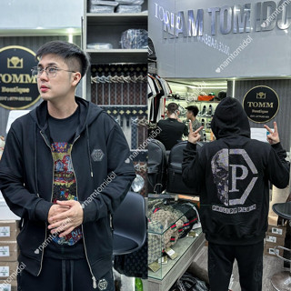 U1 - Áo Hoodie Zip Philip _ Plein Chất Nam Nữ Kim Tuyến Họa Tiết Đính Đá Đầu Lâu Chất Liệu Nỉ #Hot 2025