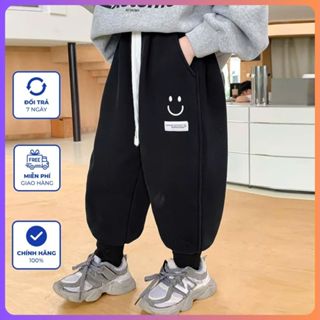 [14-45kg] Quần Nỉ Bé Trai D58 Họa Tiết Mặt Cười Chất Cotton Ấm Áp Kích Cỡ Đại