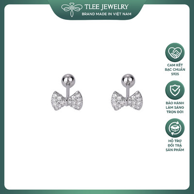 Khuyên tai bạc nữ TLEE, bông tai nơ đá xinh xắn chốt ren bi TLEE JEWELRY B0487