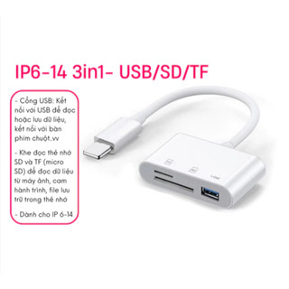 Đầu đọc thẻ nhớ SD TF USB 3 IN 1 dành cho điện thoại IPh tương thích với tất cả các thiết bị họ nhà táo và máy tính bảng