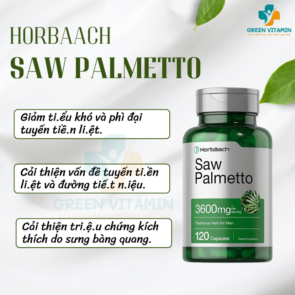 Horbaach Saw Palmetto 3600mg - Viên uống hỗ trợ sức khỏe tuyến tiền liệt và đường tiết niệu 120 viên