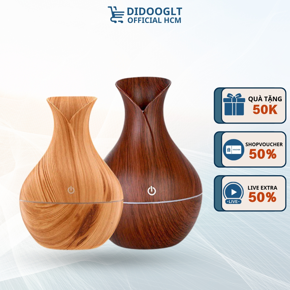 Máy xông tinh dầu vân gỗ, máy phun sương tạo độ ẩm, khuếch tán tinh dầu thiên nhiên xông phòng - DidoogltHCM