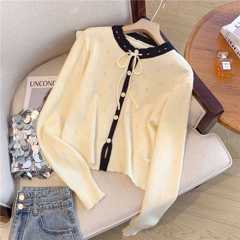 Áo Cadigan Len Nữ, Áo Len Dệt Kim Phối Viền Bèo Cổ 2 Màu Cột Nơ Dáng Vừa Phong Cách Hàn Quốc Dễ Thương Qccc Shopquacam | BigBuy360 - bigbuy360.vn