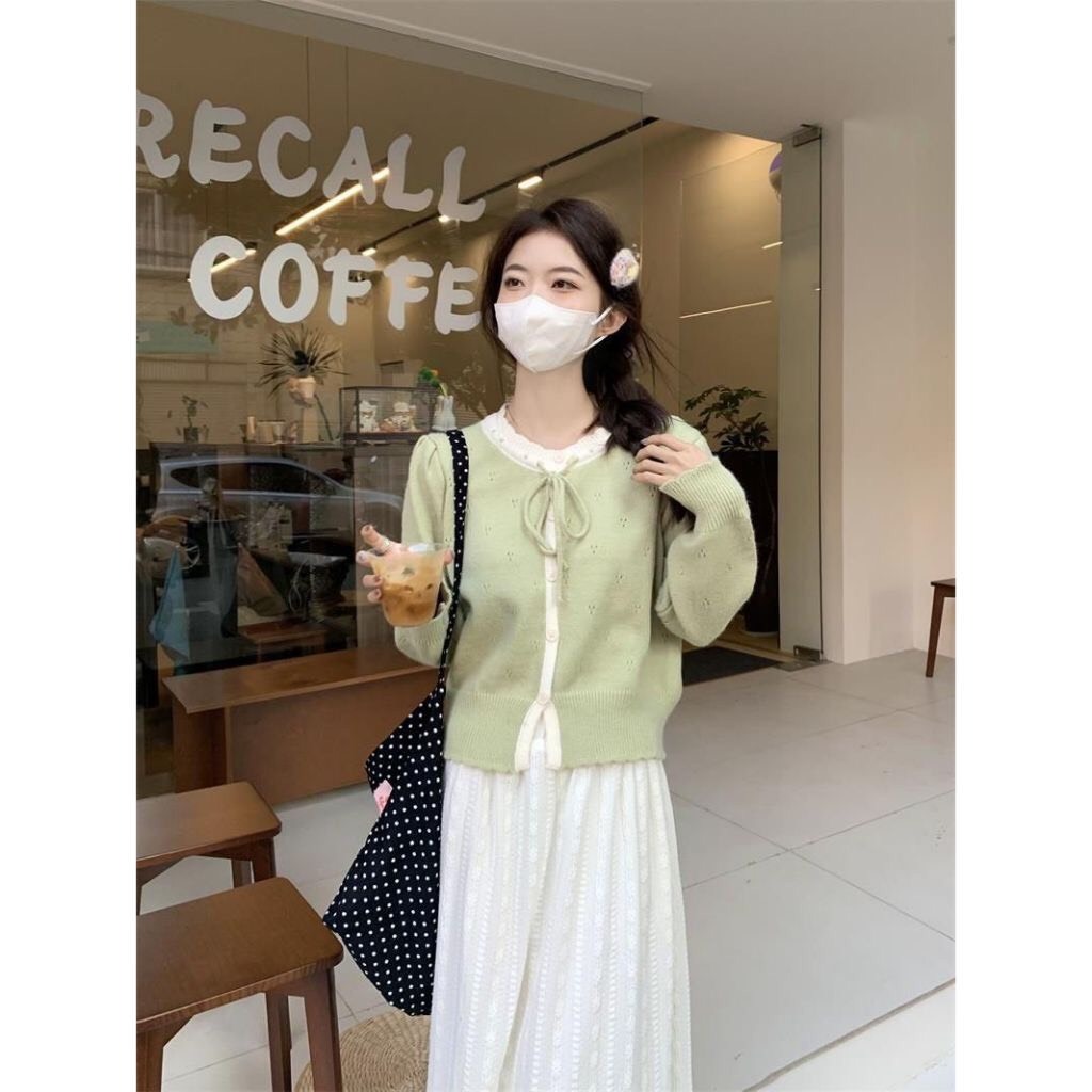 Áo Cadigan Len Nữ, Áo Len Dệt Kim Phối Viền Bèo Cổ 2 Màu Cột Nơ Dáng Vừa Phong Cách Hàn Quốc Dễ Thương Qccc Shopquacam | BigBuy360 - bigbuy360.vn